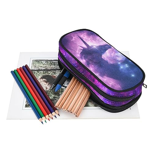 Image of ANANGTEE Purple Galaxy Unicorn Pencil Case Pouch for Girls Teen Boys 10x5 | Large Capacity Canvas Crayon, School Stuff Zippers Kids Pen Box Marker Crayon Office Supplies Make up Soft Organizers