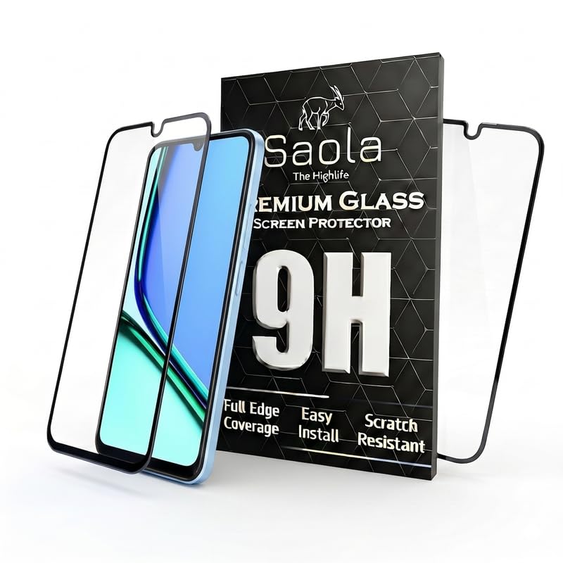Image of Saola HD Clear Tempered Glass for Realme NARZO N61 | High Strength 9H Protection, Smooth Touch, Full Coverage Screen Guard, 2-Step Installation Kit | Quick & Easy Application (Pack of 2)