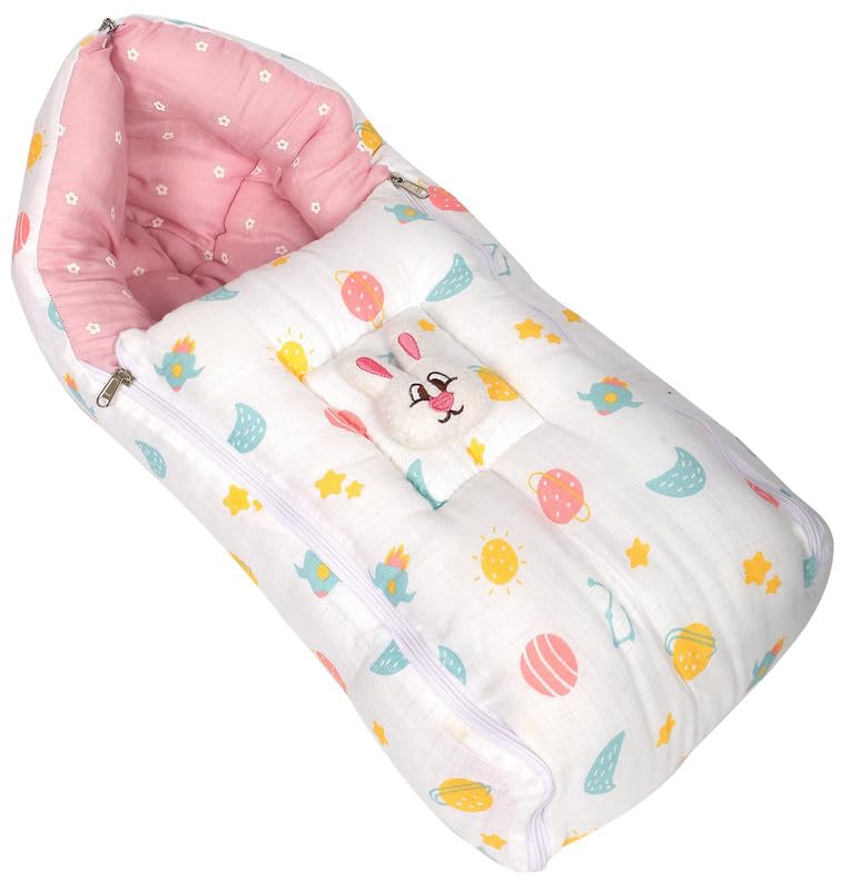 Image of VoiDrop 100% Muslin Baby Sleeping Bag 3 in1 Comfortable for Baby Carry Bag 0-6 Month Sleeping Bag (Pink)