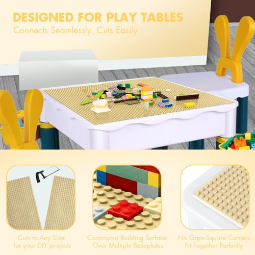 Image of Lekebaby 12 Pack Classic Baseplates 10 inch x 10 inch, Building Base Plates for Building Bricks, 100% Compatible with Major Brands and Activity Table-Baseplate, Sturdy & Safe, Age 3 and up Kids, Sand
