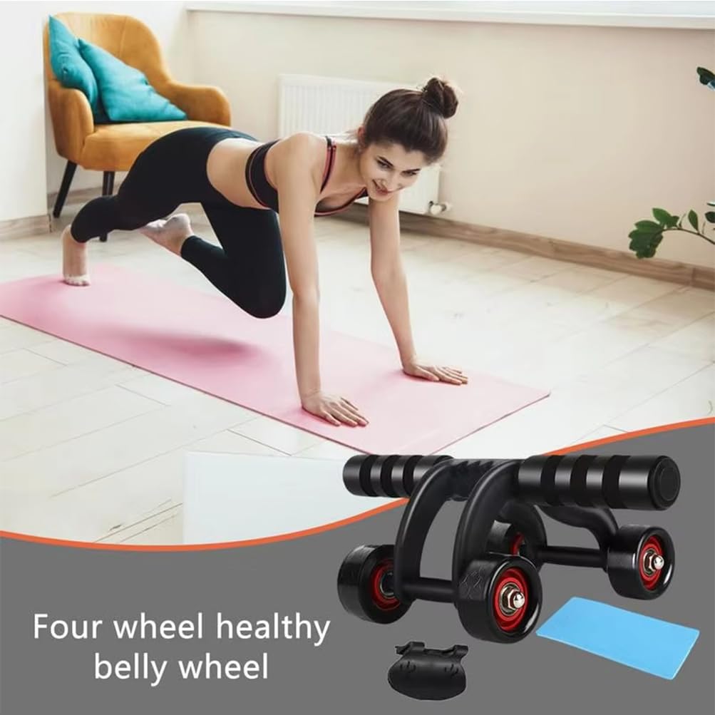 Ab Wheel Roller z piankową podkładką na kolana i drążkiem push-up, sprzęt do treningu siłowego na 4 koła, dla mężczyzn i kobiet