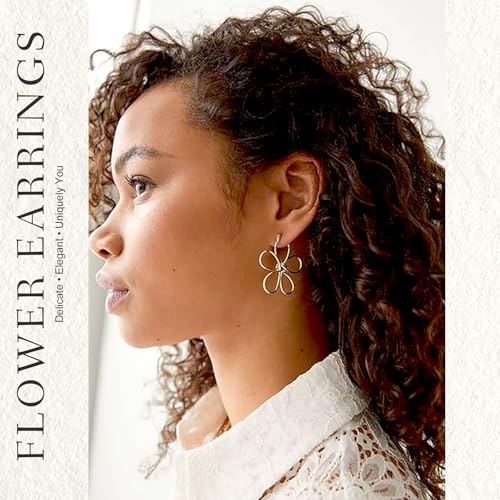 KELMALL 14K Gold Plated Large Flower Statement Earrings for Women – Big Floral Leaf Wing Design, Hypoallergenic Dangle Drop Piercing Earrings2