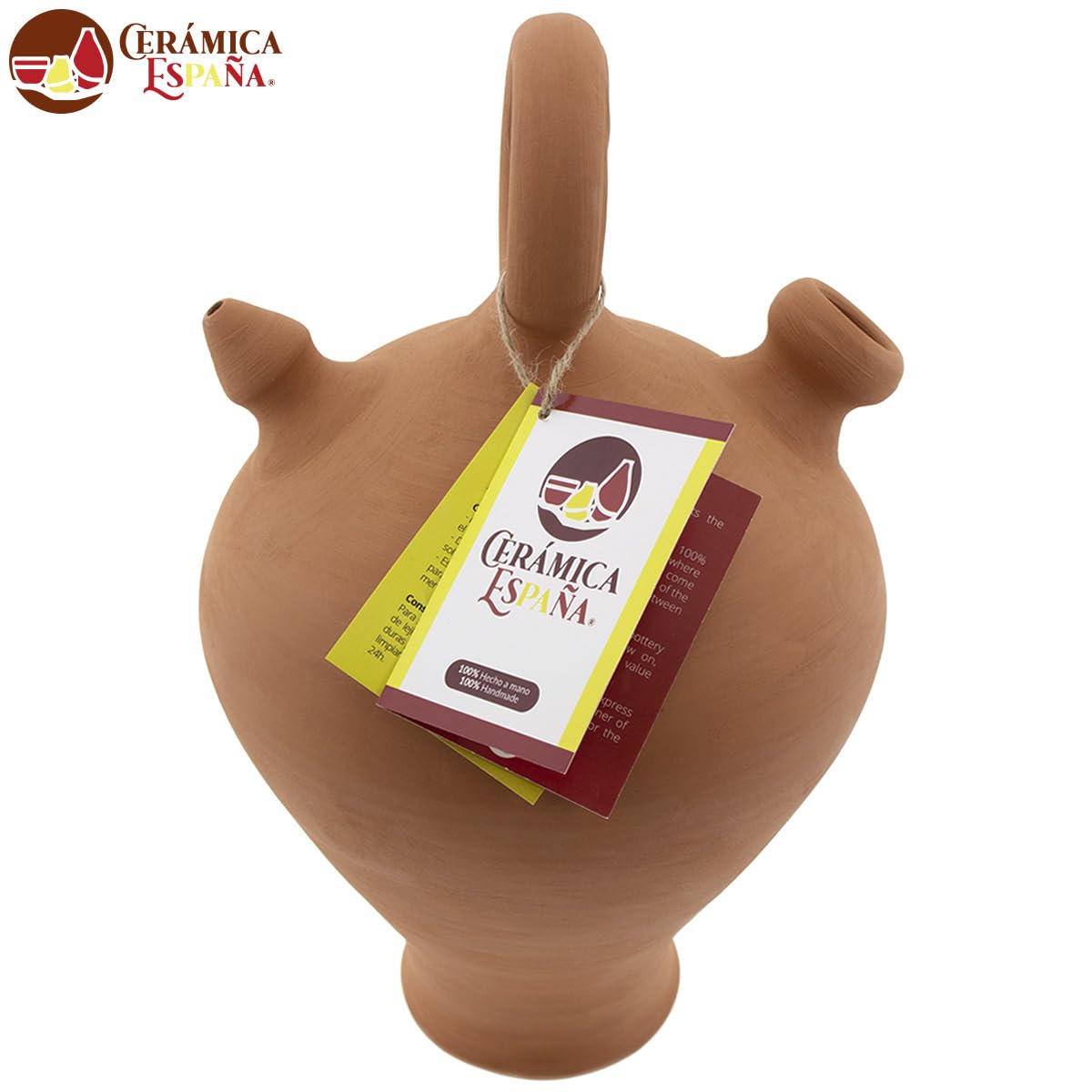 CERÁMICA ESPAÑA Gourde en terre cuite rouge espagnole | Poignée ronde à base fine Modèle A01 | 100 % fait main | 3 litres | ECO