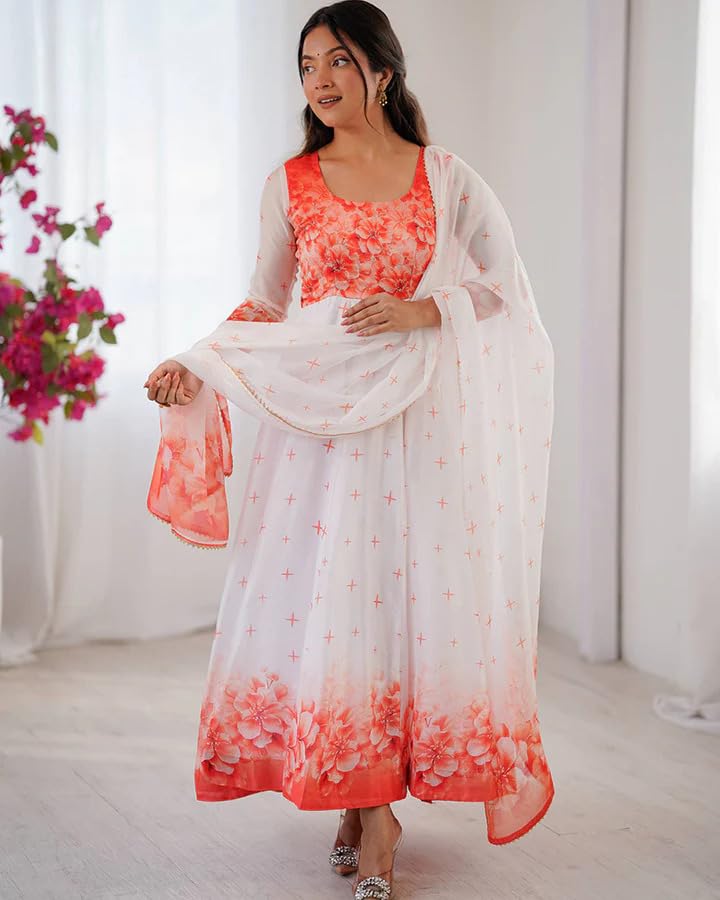 Image of KD Women's Anarkali Floral Printed Kurta Pent Set with Dupatta Anarkali Kurta for Women | Kurta Set | Ethnic Set | Dupatta Set