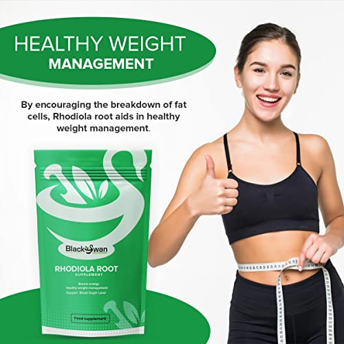 Black Swan Rhodiola Root Capsules - 1000mg Enhanced Energy Level Immune System Support Weight Management Muscle Support Natural Vegan Supplement - 30 Capsules 1 Month Supply