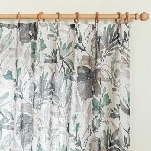 Image of MYSKY HOME Floral Curtains 90 Inch Length Light Filtering Two Pages Pinch Pleated Curtains for Living Room Flower Printed Privacy Protect Drapes Set 2 Panels,Brown and Natural