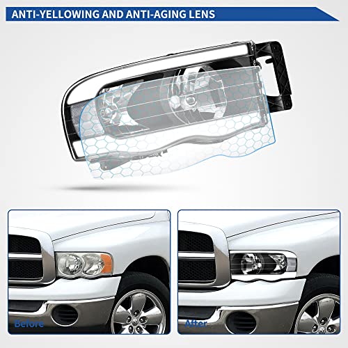 Image of OEDRO Switchback Turn Signal & LED DRL Headlights Headlamps Compatible with 2002 2003 2004 2005 Dodge Ram 1500 /03 04 05 Dodge Ram 2500 3500 Pickup Black Housing Clear Reflector Clear Lens