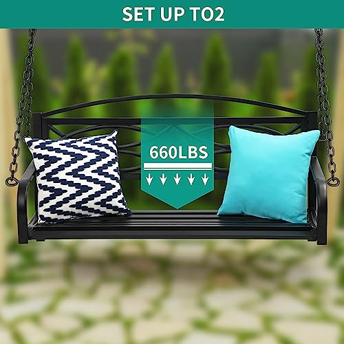 Yitahome Porch Swing Chair Heavy Duty Metal Hanging Outdoor Swing Steel Patio Bench Lounge Capacity 660Lb For Garden, Balcony, Living Room, Black Sword #TOP4