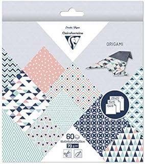 Clairefontaine - Ref 95369C - Origami Paper (Pack of 60 Sheets) - 3 Assorted Sizes in Size, 70gsm Paper, Printed Design on Front & Plain Backs - Prism Patterns