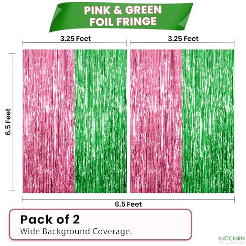 Image of KatchOn, XtraLarge Green and Pink Fringe Backdrop, Pack of 2 - Streamer Backdrop for Flamingo, One in A Melon Party Decorations | Pink and Green Party Decorations | Princess Birthday Decorations