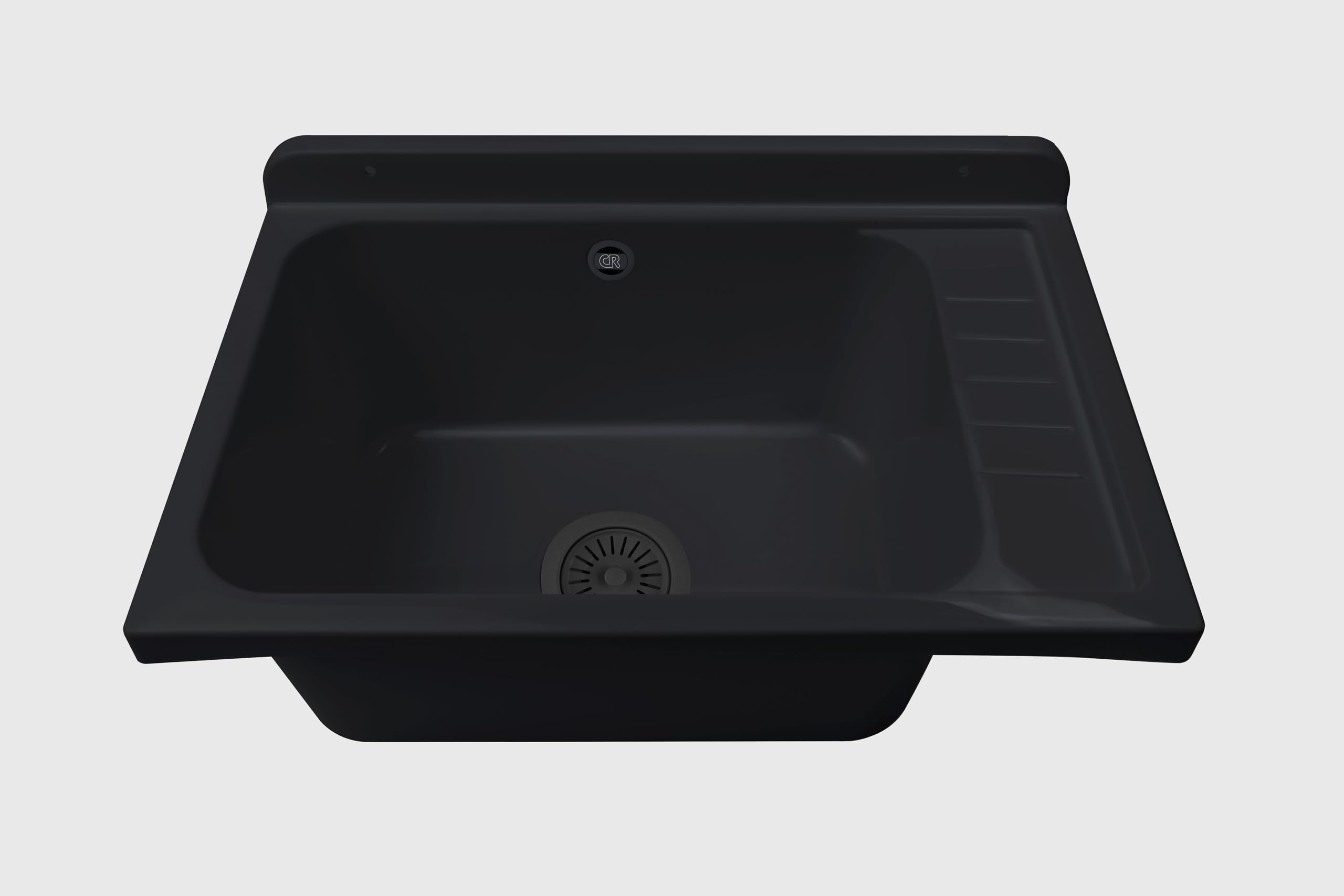 Negrari Fregadero de pared 2051FNAM de polipropileno negro con piletón de metal, resistente a los agentes atmosféricos, incluye kit de fijación y kit de desagüe, para exterior 58 x 38 x 21 cm