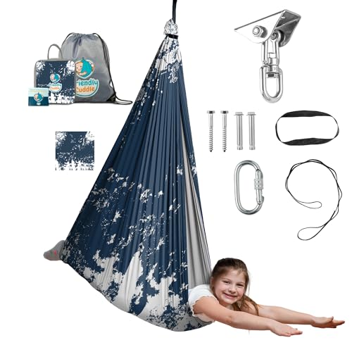 Image of Indoor Sensory Swing for Kids or Outdoor - Holds 300lbs, Double-Layer, & 360 Swivel, Calming Compression Therapy Swing Hammock for Kids & Adults with All Hardware - Sensory-Motor Toys & Gifts