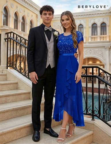 Image of BeryLove Formal Long Dresses for Women Wedding Guest Cocktail Bridesmaid | Airy Lace & Chiffon Evening Gown, Flutter Sleeve, Ideal for Mother of the Bride, Prom, Homecoming Party & Semi-Foraml Events