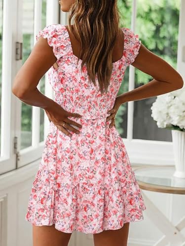 Image of YOBECHO Womens Summer Sexy Sweetheart Collar Printed Ruffle Mini Dress