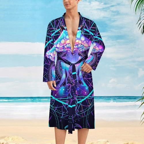 Psychedelic Magic Mushrooms Mens Nightgown Lightweight Knee Long Bath Robe Spa Bathrobe Loungewear2