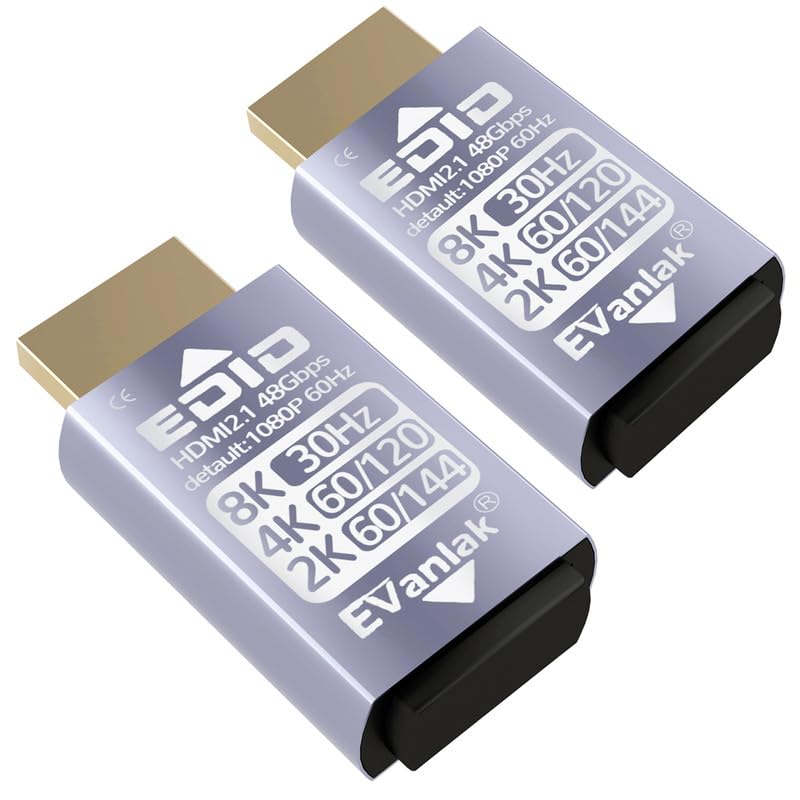EVanlak DMI Passthrough EDID Emulator Adapter - Dummy Plug Virtual Monitor Headless Ghost Display, 1080P@60Hz to 8K@30Hz Resolution, 2 Pack