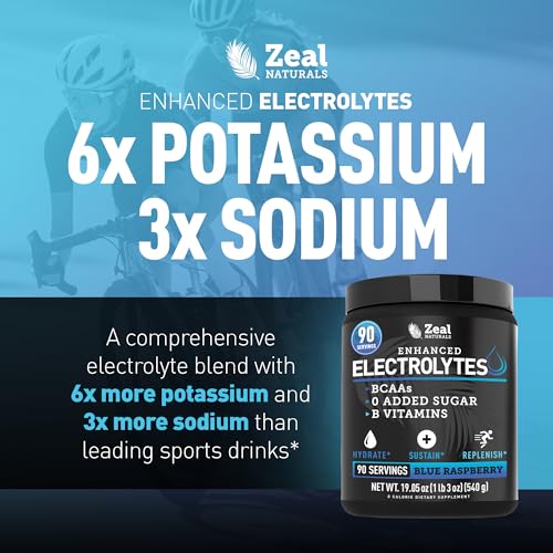 Image of Zeal Electrolyte Powder - 90 Servings | Keto Electrolytes Powder | Zero Sugar, BCAAs, B-Vitamins | Potassium, Zinc, Magnesium | Hydration Powder Recovery Drink | Blue Raspberry