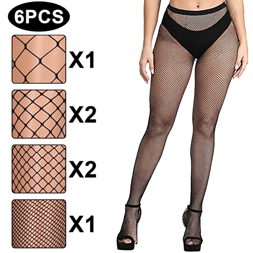 Buauty 6 PCS Black Fishnet Stockings For Women, Fish Nets Women Tights, Fishnet Tights Womens Thigh Hight Stockings2