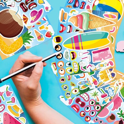 Image of Summer Stickers, Make a Face Sticker, Hawaii Luau DIY Craft Activities