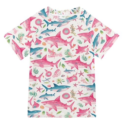 Cartoon Colorful Fishes Girls Bathing Suit Short Sleeves Sports Shirts Swimwear Beach Tops 3T