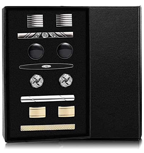 image for YADOCA Men's Cufflinks and Tie Clips Set Necktie Tie Bar Clips Busines