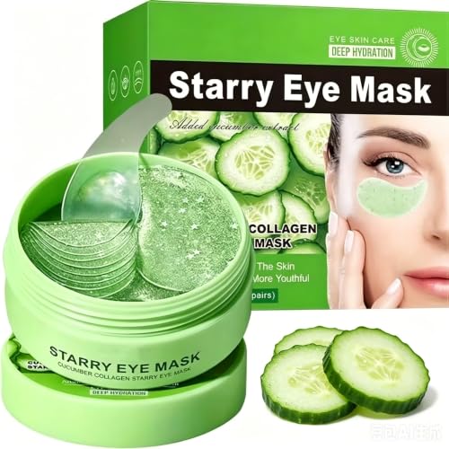 SANZHUAN 60pcs/box Cucumber Collagen Starry Eye Mask with Fruit + Vegetable Extracts Under Eye Patches for Puffy Eyes Dark Circles Undereye Bags Eye Care Hydrating Moisturizing Eye Mask Patch