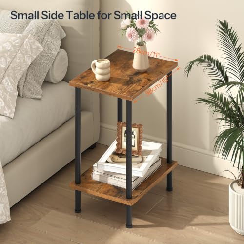 HOOBRO End Table, Small Side Table, Nightstand with 2-Layer Storage Shelves, Sofa Table for Small Spaces, Living Room, Bedroom, Stable Frame, Easy Assembly, Rustic Brown BF09BZ01 - Image 5