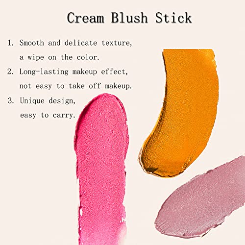 Cream Blush Stick With Brush, Double Head Matte Blush Stick For Cheek Blush & Lip Tint & Eye Shadow, 3 In 1 Long Lasting Contour Stick Suitable For All Skin (03# Coral Orange) #TOP6