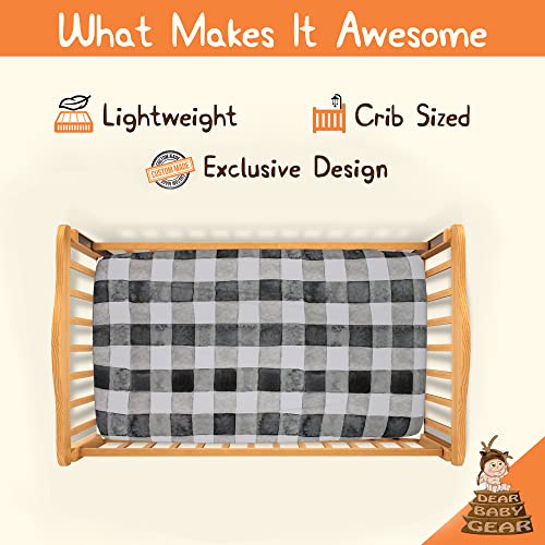 Image of Dear Baby Gear - Baby Crib Sheets - Toddler Bed Sheets - Breathable Fitted Bed Sheet - Nursery Bedding - Cribs Mattress Cover - Crib Sheet for Girls & Boys - 52x28x10 (Watercolor White Black Plaid)