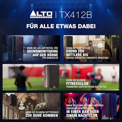 Alto TX412B 600 Watt 12-Zoll Akkubetriebener PA Anlage mit Bluetooth, 2-Kanal Mixer, für True Wireless Auftritte im Freien für Mobile DJs und Musiker