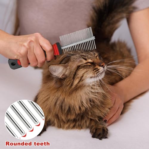Hundekamm Edelstahl Doppelseitig – Fellkamm für Hunde & Katzen, Anti-Rutsch Griff, Entfernt Unterwolle & Verfilzungen, Sanfte Fellpflege für langes & mittleres Fell