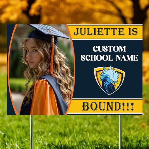 College Bound Personalized Yard Sign – Custom University Acceptance Lawn Sign, Congrats Decor with School Logo & Mascot – Class of 2025 College Acceptance Decoration (Version 1).