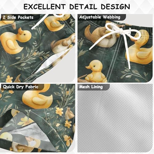 Pigsaly Boys' Swim Board Shorts Watercolor Platypuses Yellow Ducks Boy's Swim Trunks Kids Swimwear 4T3