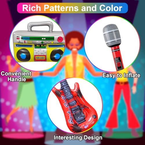 Amandir 90s 80s Theme Party Decorations, 90Pcs Balloon Arch Kit 6PCS Inflatable Retro Disco Ball Microphone Rainbow Roller Skate Boom Box Guitar Balloon for Back to 90s 80s Hip Hop Birthday Supplies - Image 6