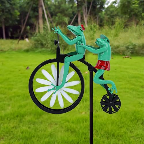 Wind Spinners for Garden, 3D Hanging Wind Spinner Frog Ornament, Iron Alloy Frog Wind Spinners with Large Front Wheels For Outdoor&Indoor Decor, Yard Art, Garden Decoration