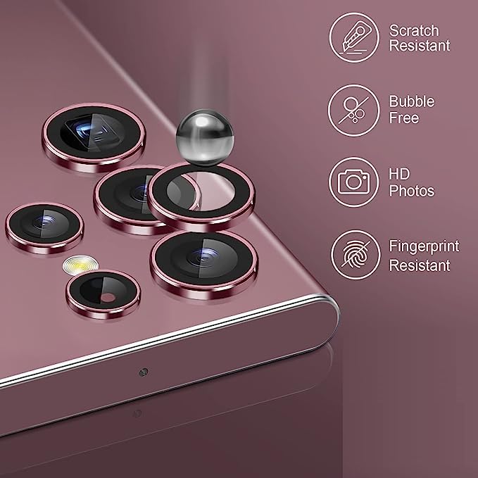 Image of for Samsung Galaxy S22 Ultra Camera Lens Protector Tempered Glass, Alloy Metalin Ring Film for Samsung Galaxy S22 Ultra 5G (5 Pack, Red)
