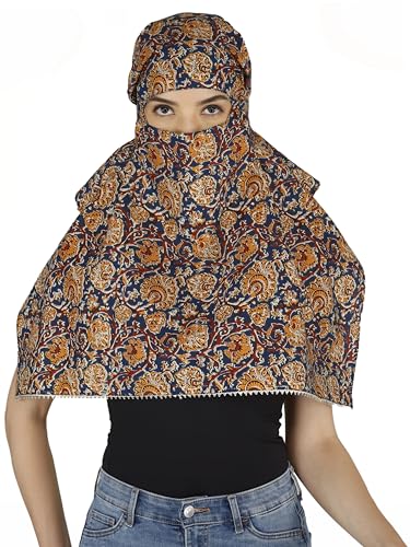 Image of Scarf Face Cover Mask Sun Protection Hair,Head, Neck, Nose Safety Head Wrap Scarf For Women Girls Daily Use Dupatta Hijab Double Layer Cotton Printed Kalamkari