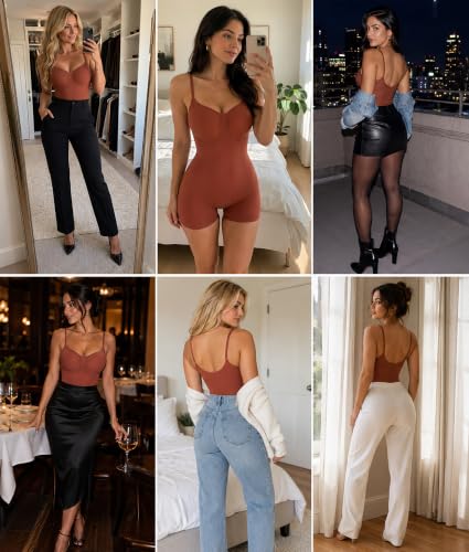Image of SHAPERX Shapewear for Women Tummy Control Bodysuit Mid Thigh Body Shaper Shorts for a Lifted Look