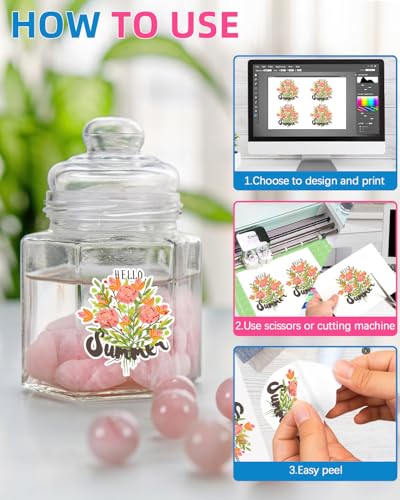 QYH Sticker Paper for Inkjet Printer - 160 Sheets Matte Printable Vinyl Sticker Papers 8.5x11 In Premium White Labels Waterproof Stickers for Cricut Dries Quickly & Tear Resistant Easy Weeding