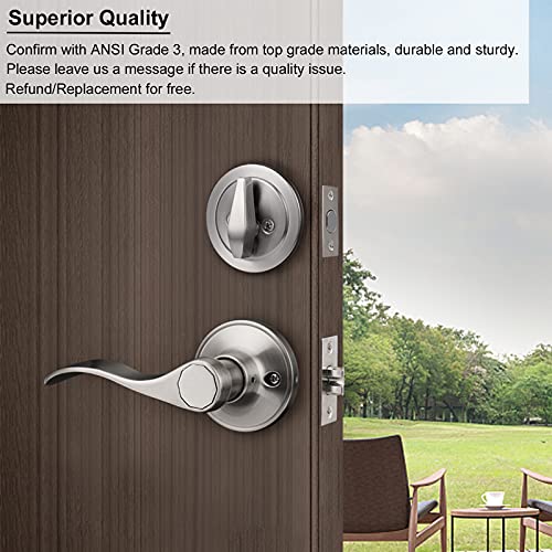 Knobonly Satin Nickel Finish Modisch Single Cylinder Handleset With Lever Door Handle (For Entrance And Front Door) Reversible For Right And Left Handed And A Single Cylinder Deadbolt Handle Set #TOP3