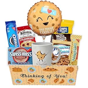 Get well Soon, One Tough Cookie Gift Basket, Care package Snack Box with Cookie, Balloon, Beautifully Feel better son for kids teenage or Adults, Original Unique gift box