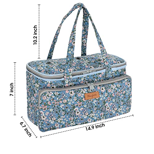 Image of Yarn Bag-Large Size-Yarn Storage Organizer with Grommets-Portable Crochet Bag for Yarn Skeins-Crochet Hooks-Knitting Needles -Other Accessories (Flower-Blue)