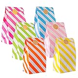 30 Stück Papiertüten Bunt, 18 * 9 * 6cm Kraftpapier Tüten Papiertüten Adventskalender Geschenktüten Mit 3 Blätter Aufklebers Streifen Candy Tüten zum Verpacken Süßigkeiten Kuchen Brot Seed(Mehrfarbig)