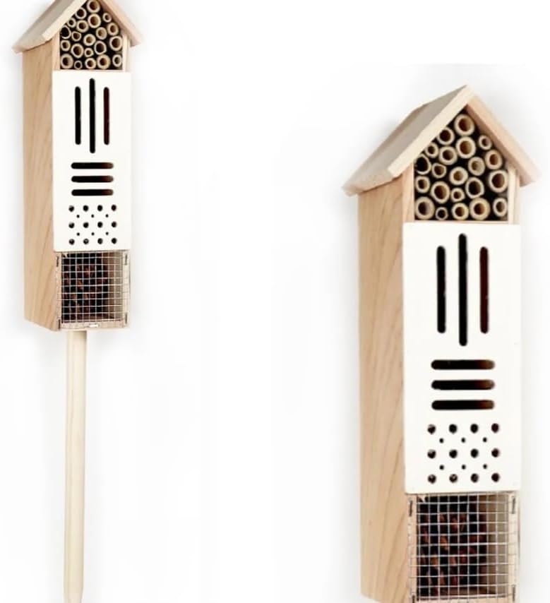 Large Wooden Insect House for Garden & Yard, Multi-Chamber Pollinator Habitat for Bees Butterflies Ladybugs, Christmas Outdoor Decor Gift (Single House)