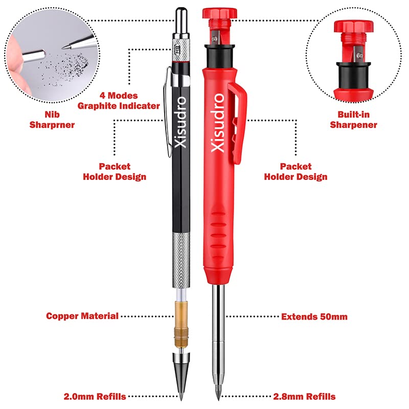 OWLMATE Tieflochmarker Set 4-tlg. - Profi Bleistifte Für Handwerker & Tischler