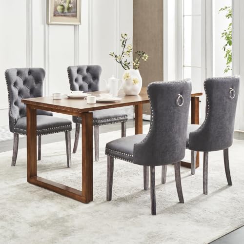 Image of Leather Dining Chairs, Upholstered Dining Room Chairs, Grey, Set of 6