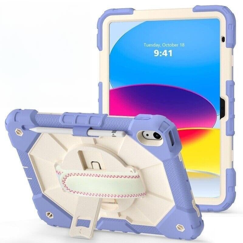 Étui iPad 6th Gen 9.7 inch 2018 silicone rigide violet beige support sangle de transport
