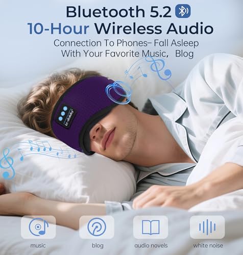 Image of LC-dolida Bluetooth Sleep Mask with White Noise，Sleep Headphones,Bluetooth Wireless Music Eye Mask, Ideal for Travel, Night Work, Napping, Side Sleeping and Office Use for Both Men and Women(Purple)
