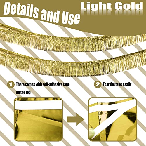 Image of 6 Pack 10 Feet Foil Fringe Garland Metallic Tinsel Streamers Banner Wall Hanging Curtain Backdrop Banner for Parade Floats, Thanksgiving, Christmas, Birthday, Halloween Party Decorations(Light Gold)