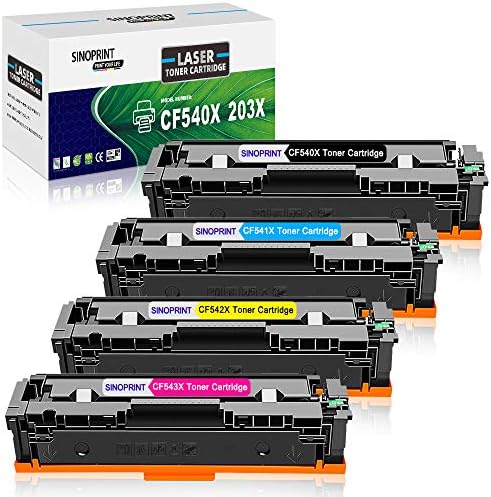 SINOPRINT Compatible CF540X Toner Cartridge for HP 203X CF540X HP203X 203A CF540A HP203A for HP Color LaserJet Pro MFP M281fdw M281fdn M280nw M281cdw, Pro M254dn M254dw M254nw Printer (4-Pack, BCMY)